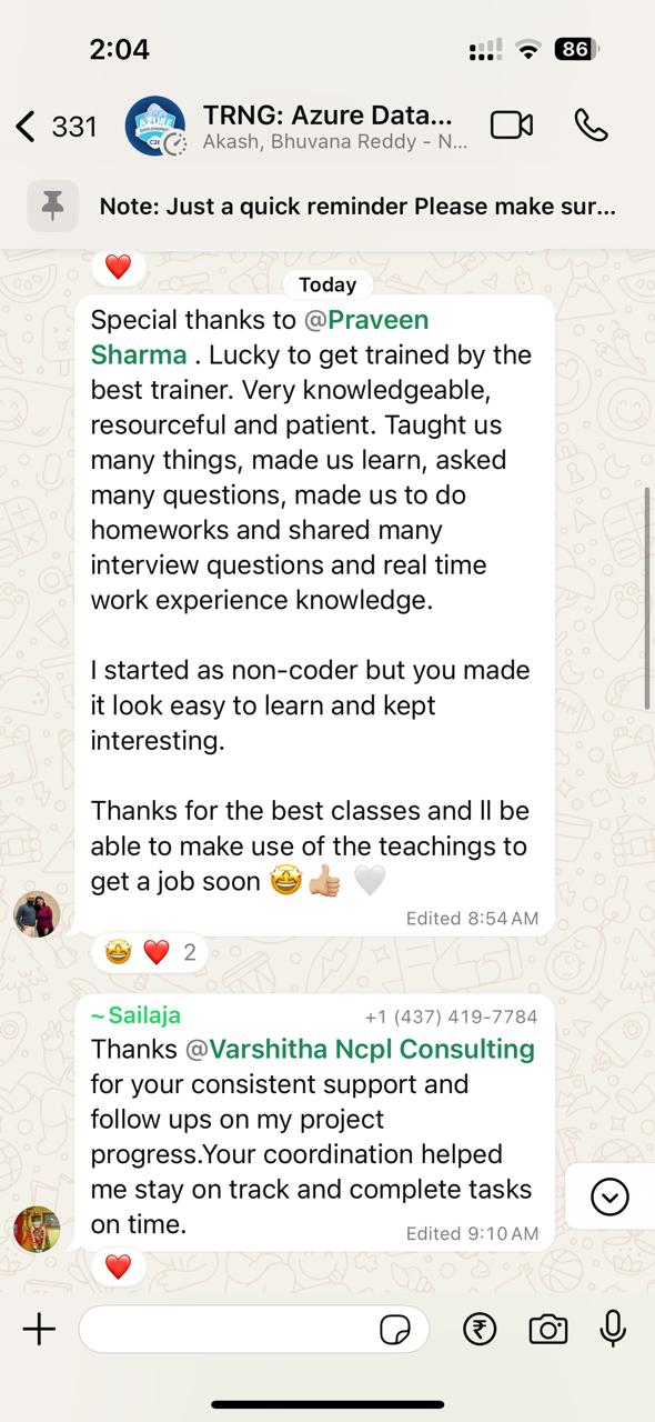 Student feedback from WhatsApp group