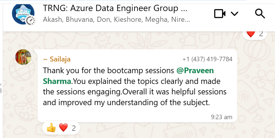 Student feedback from Sailaja