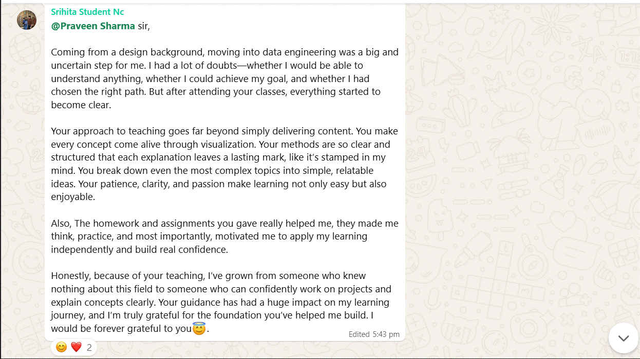 Student feedback from Srihitha